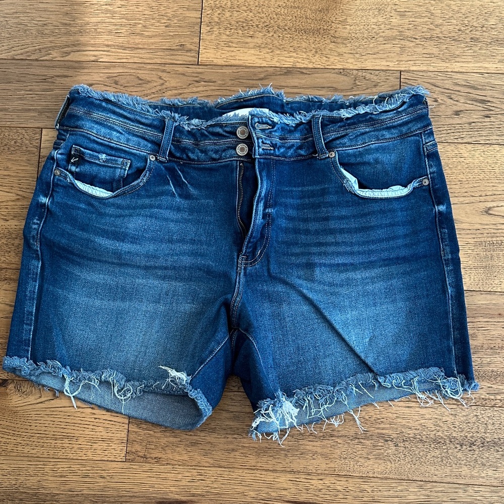 KanCan Dark Blue Frayed Jean Shorts